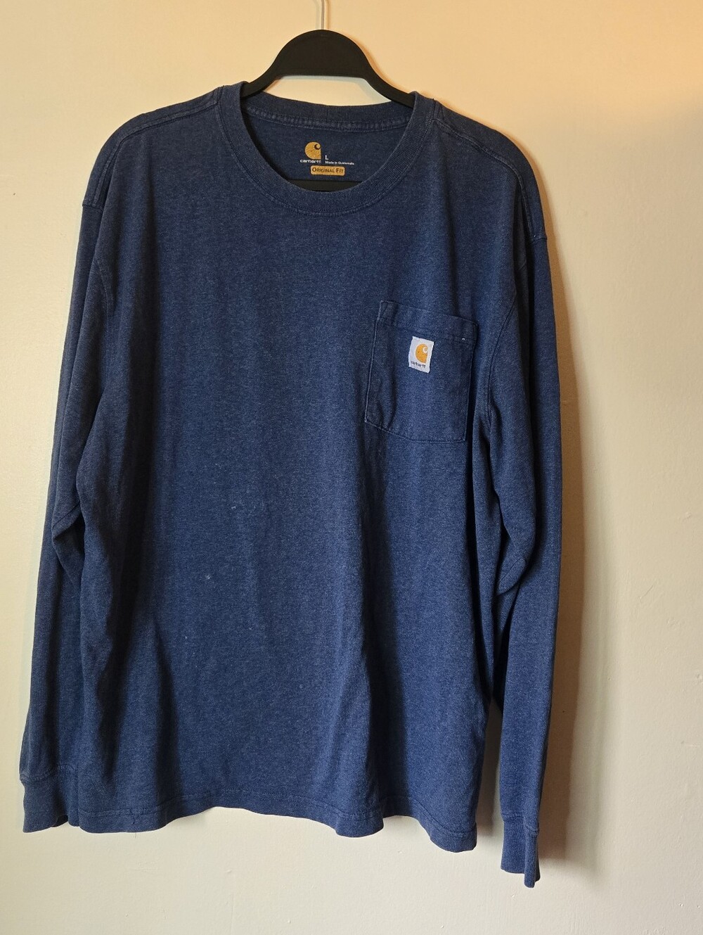 Carhartt Heavyweight Heather Blue Pocket Long Sleeve Tee - Size L Original Fit